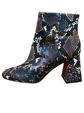 Sam Edelman Circus Snakeskin Boots Black Brown White Vegan Square Heel Booties